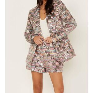 MAINSTRIP Ursula Sequin and Tweed Blazer in Silver Multi Size Small
